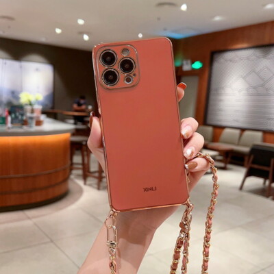For iPhone 15 14 13 12 Pro Max 11 X 8 Lanyard Plating ShockProof Soft Case Cover