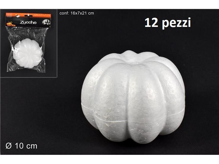 Set 12 Pezzi Zucca In Polistirolo Per Decorare Decoupage Halloween 10cm dfh
