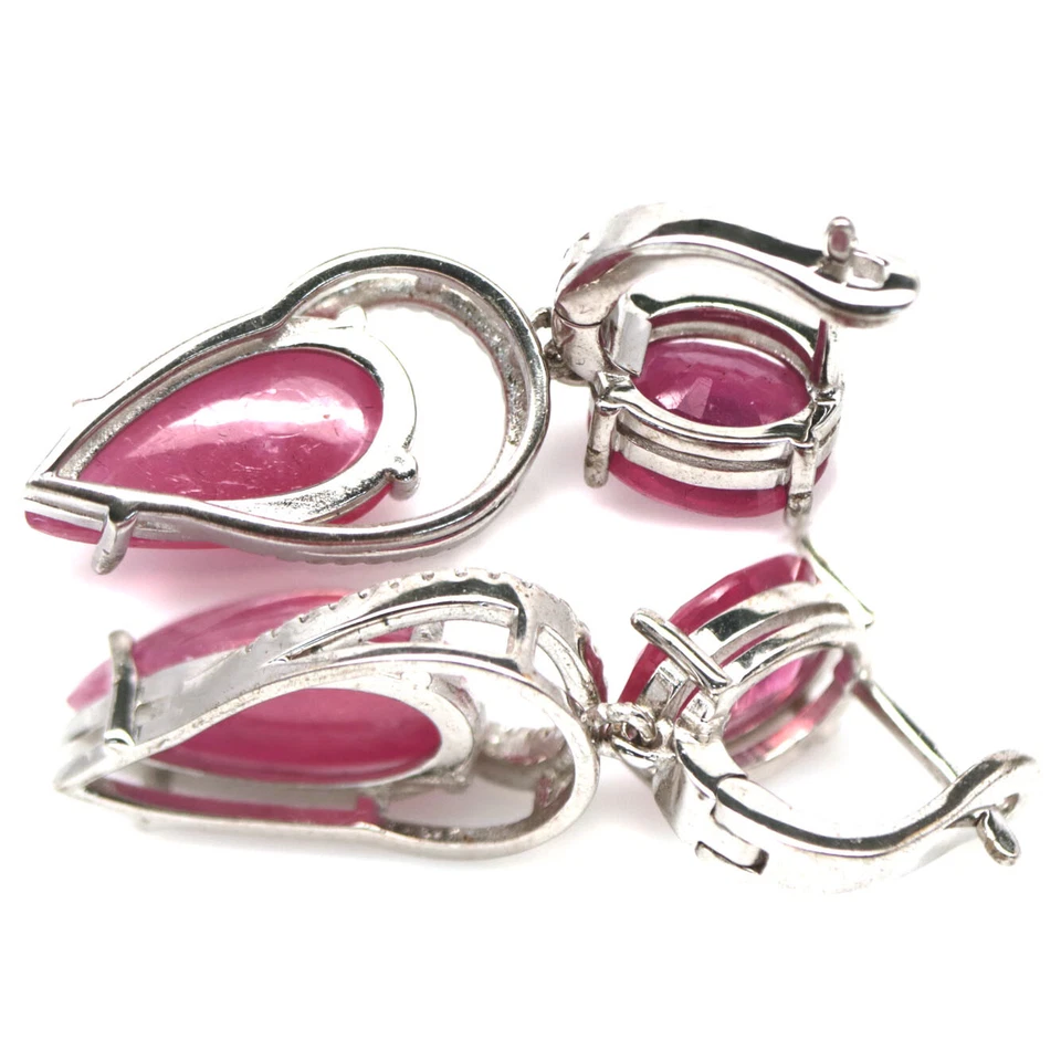 925 Sterlingsilber 8 x 15 Mm. Pink Rubin & Cubic Zirkonia Ohrringe - Bild 3 von 4