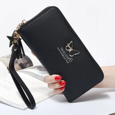 Womens Wallet Tassel Bifold Ladies Cluth Wristlet Wrist Strap Long Purse Gifts