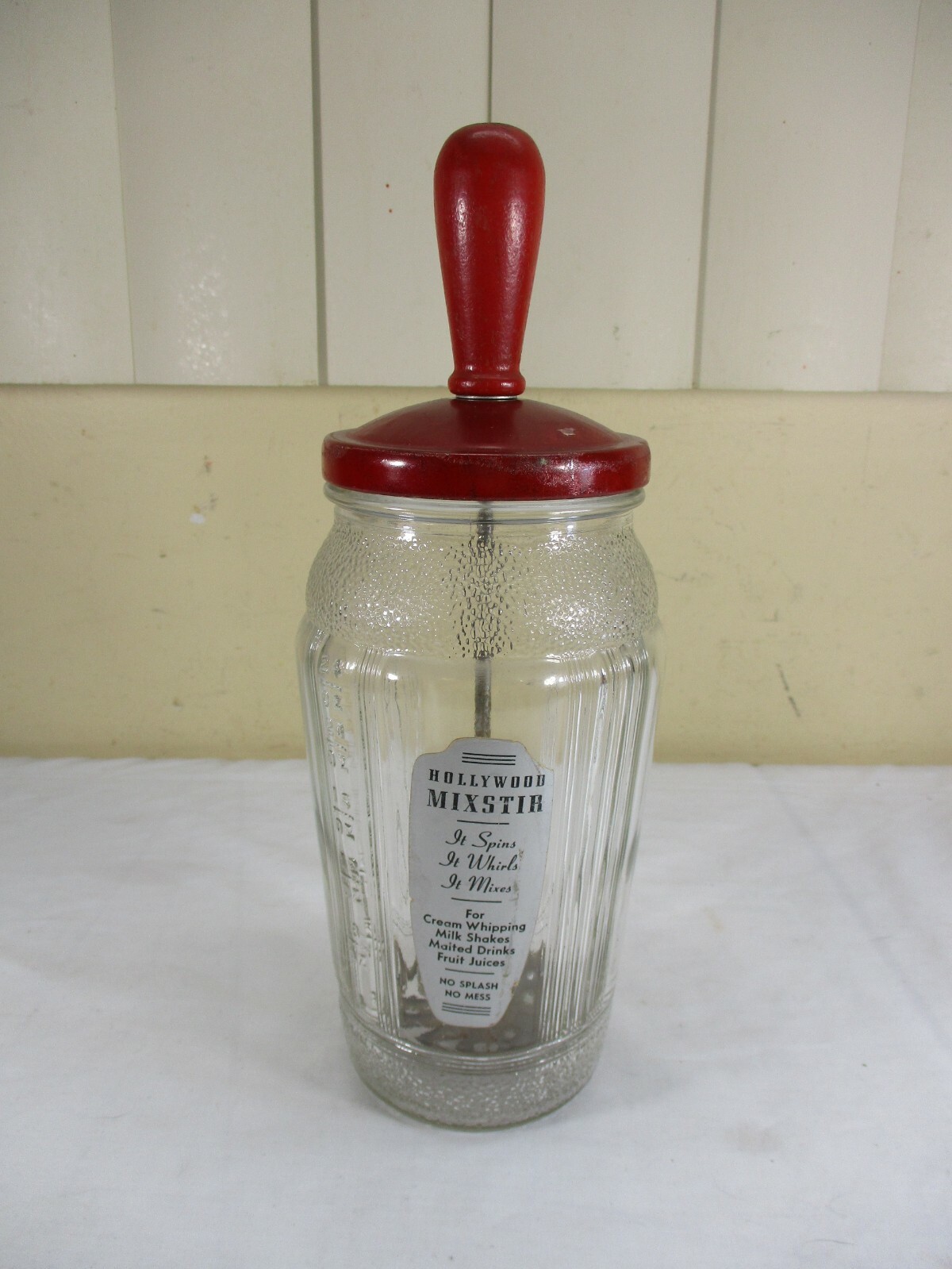 Vtg Hollywood Mixstir Duraglass Glass Jar Malt Milkshake Hand Mixer