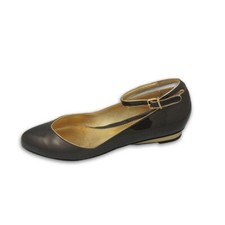 Brown Patent Leather Flat Shoes with Ankle Strap - US Size 7