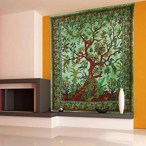 Colcha Boho Árbol de la Vida Tie Dye Hippie Queen tapiz bohemio colgante de pared Foto 3 de 4