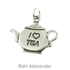 925 Sterling Silver I Love Tea Teapot Charm Made in USA