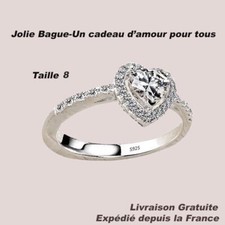 Bague en argent tibétaine Bijoux femme forme Coeur cristal Zircon BLANC TAILLE 8