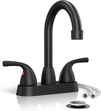 Matte Black 4 Inch Centerset Bathroom Faucet, 2 Handle Deck Plate 2 or 3 Hole Ba