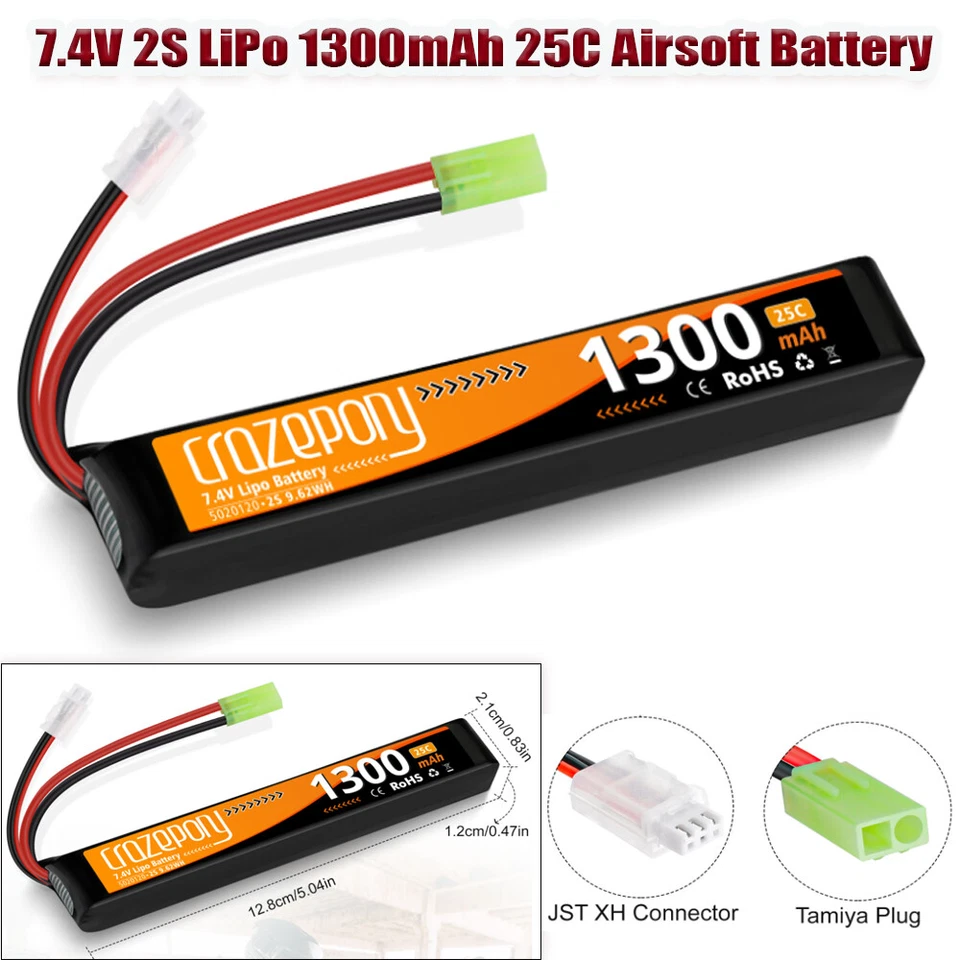 Crazepony7.4V Rechargeable 2S LiPo 1300mAh Airsoft Battery 25C Stick Battery US - Image 3 of 4