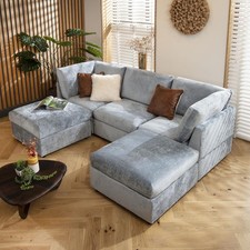 Modern Small 3 Seat Modular U Shape Corner Sofa Couch Chaise Blue