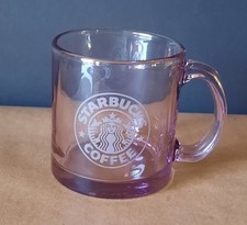 Vintage Starbucks Coffee Mug 1990s Clear Rose Pink Glass Etched Logo Made in USA