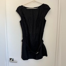 Reformation 10 NWT Zelmira Black Belted Linen Mini Dress