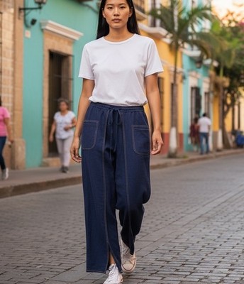 TRU Supply Navy Patch Pocket Mock Wrap Wide Leg Bohemian Harem Pants Sz M