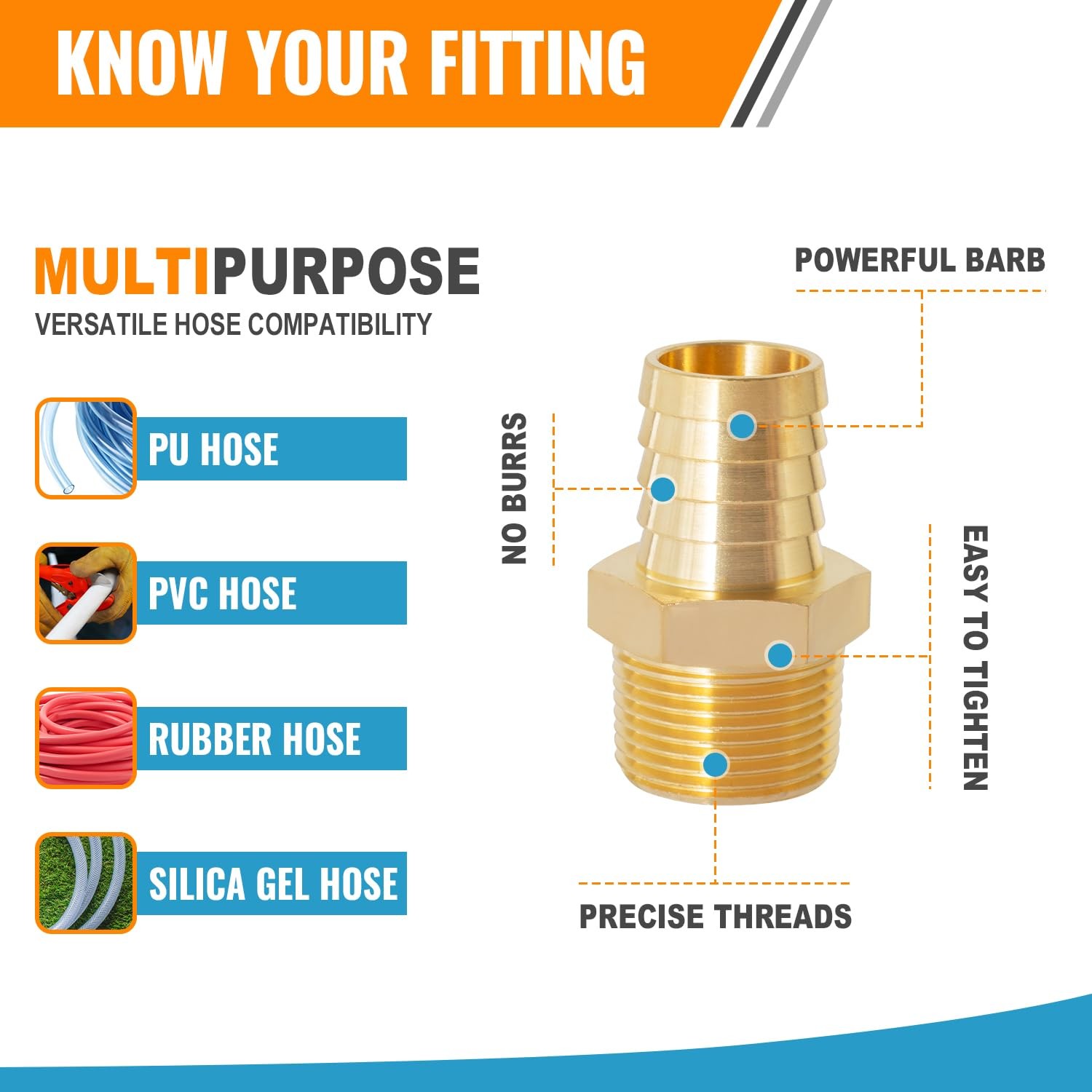 Hose Barb Fittings 1/2 Inch × 3/8 NPT, Brass Air Fittings, 1/2 to 3/8 NPT Male