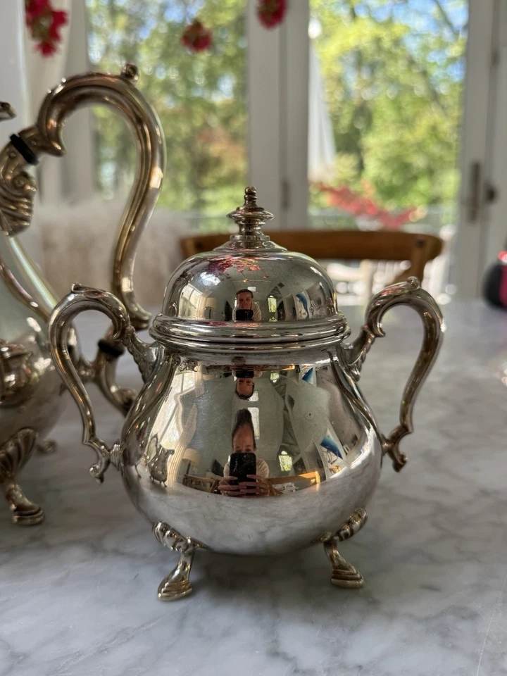 Винтажный международный серебряный чайный сервиз Co Georgia Court — серебристый припаянный - Изображение 4 из 4