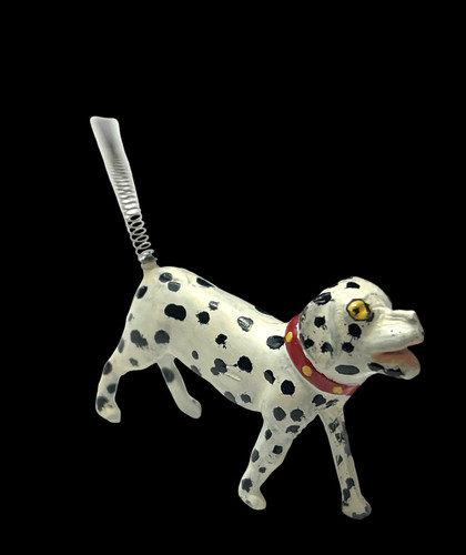 Vintage  Reka Cast Iron Painted Miniature Hound Dog With Spring Tail Dollhouse