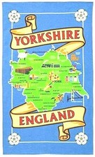 Yorkshire Map Tea Towel Souvenir Gift County Whitby 80 x 46 cm, Light Blue