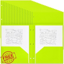 Yeaqee 100 Plastic Folders 3 Hole Punched 2 Pocket Green