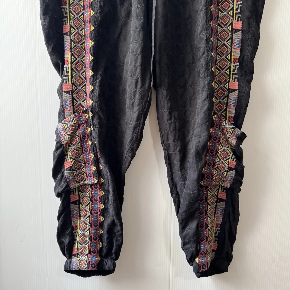 Johnny Was XL Women's Boho Harem Pants Black Colorful Geometric Embroidered - Image 4 of 4