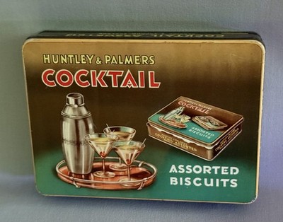 Vintage Huntley & Palmers 'Cocktail Assorted Biscuits' Tin Great Litho Graphics!