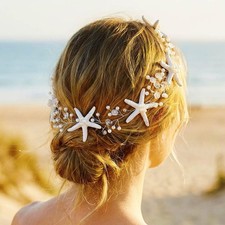 White Starfish Hair Vine Pearl Bridal Headband Headpiece Beach Wedding Women