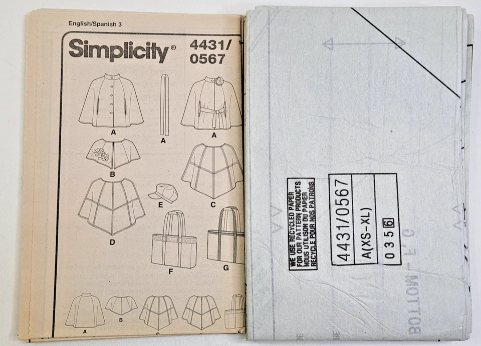 Poncho Simplicity Sew Pattern 4431 Miss Capelet Capa Sombrero Bolso XS-XL, 6-24 SIN CORTAR Foto 3 de 3