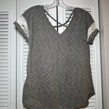 Papermoon Stitch Fix Women's Small Criss Cross Lace Short Sleeve Top Shirt