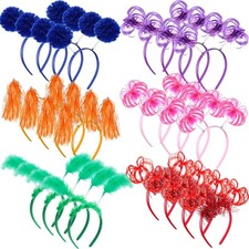 Censen 24 Pcs Pom Pom Headband Tinsel Wrapped Ponytail Head Bopper Costume He...