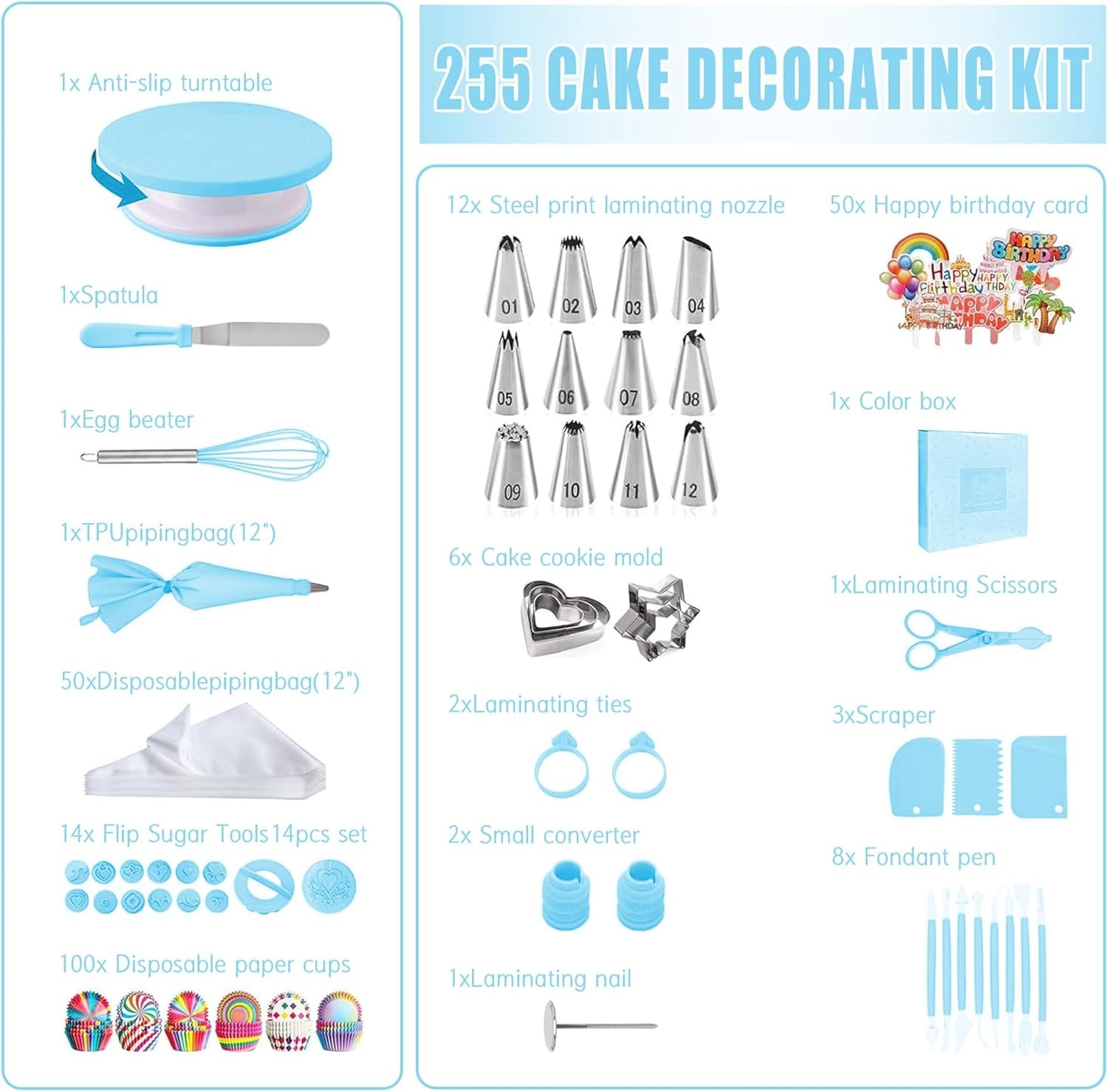 Cake Decorating Supplies Kit Tools 255pcs, Cake Decorating Set with Cake Turntab
