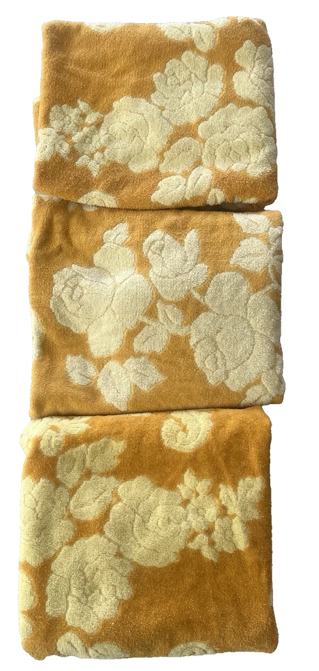 Juego de toallas de baño vintage con textura floral de cañón con flecos 3 piezas dorado amarillo 24 X 38 Foto 2 de 4