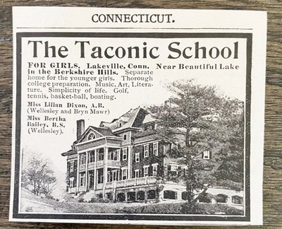 TACONIC Girl College Prep School Building Photo,Lakeville,Conn Vtg 1905 Print Ad