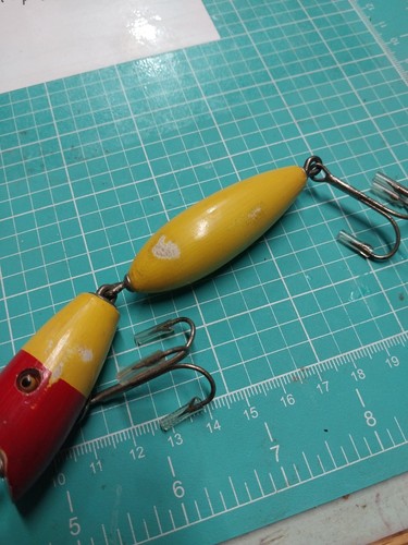 Antique Vintage Musky Wig Wag Bass Size 4 1/2 Inch Wood Glass Eyes Used Nice For - Picture 3 of 20