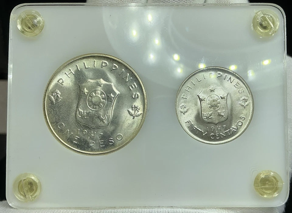 1947 S PHILIPPINES 1 PESO & 50 CENTAVOS Gem BU Capital Holder Douglas MacArthur - Image 2 of 2