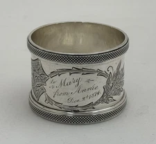 Fine Antique Victorian Sterling Silver Napkin Ring “to Mary from Annie Dec 1874”