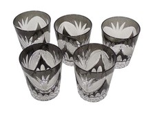 Edo Kiriko Japanese crystal black cut-to-clear rocks glasses Height: 3.5"