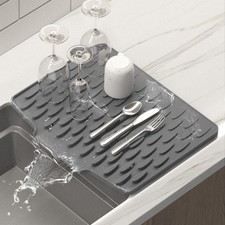 Silicone Dish Drying Mat for Kitchen Counter or Sink with Built-in Drain Lip,...