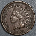 1890 1C INDIAN HEAD BRONZE CENT KM# 90a Grade:  XF A7214