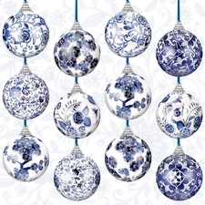 Poen 12 Pcs Christmas Chinoiserie Ball Ornaments Blue and White 3.15 Inch
