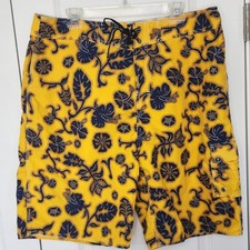 No Fear Yellow Floral Swim Trunks Board Shorts Men's Size 38