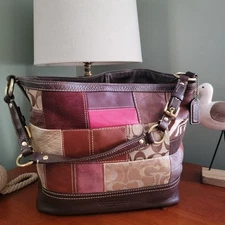 Coach 10434 Patchwork Leather Suede Calf Hair Brown Gold Tote Bag Y2K