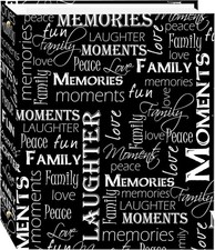 Magnetic Self-Stick 3-Ring Photo Album 100 Pages 50 Sheets Black White Word