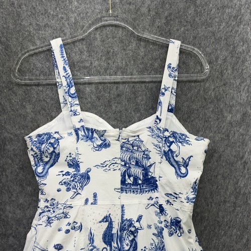 Avec Les Filles Sea Creatures Toile Dress Womens 10 Blue Mermaid Nautical - Picture 6 of 10