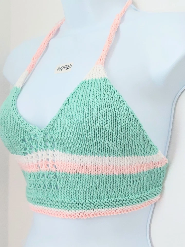 MUKTI вручную вязаный бюстгальтер богемное пляж бикини с бретелью через шею бак укороченный верхний средний AQPW1 - Изображение 4 из 4