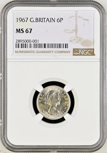 1967 Great Britain 6 Pence NGC MS 67 Bright Sixpence Elizabeth II LOW POP (8/1)