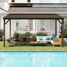 Domi 10x14FT Lean to Gazebo, Wall Mounted Gazebo w/Sloping Roof,Drainage System