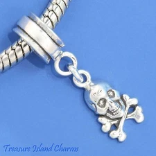 Skull and Crossbones 925 Sterling Silver European Dangle Bead Charm Pirate Euro