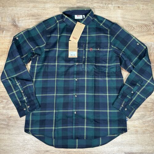 NEW Fjallraven Fjallglim Shirt Men's Large Arctic Green Navy Plaid Flannel $120