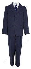 BOYS 5 PC NAVY BLUE SUIT SET 6231NVY PINSTRIPE SIZES 4 - 20