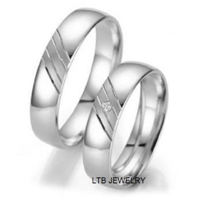 Alliances 18K Or Blanc Homme Et Femme - Set Mariage Matching LTB JEWELRY, Neuves, Taillable