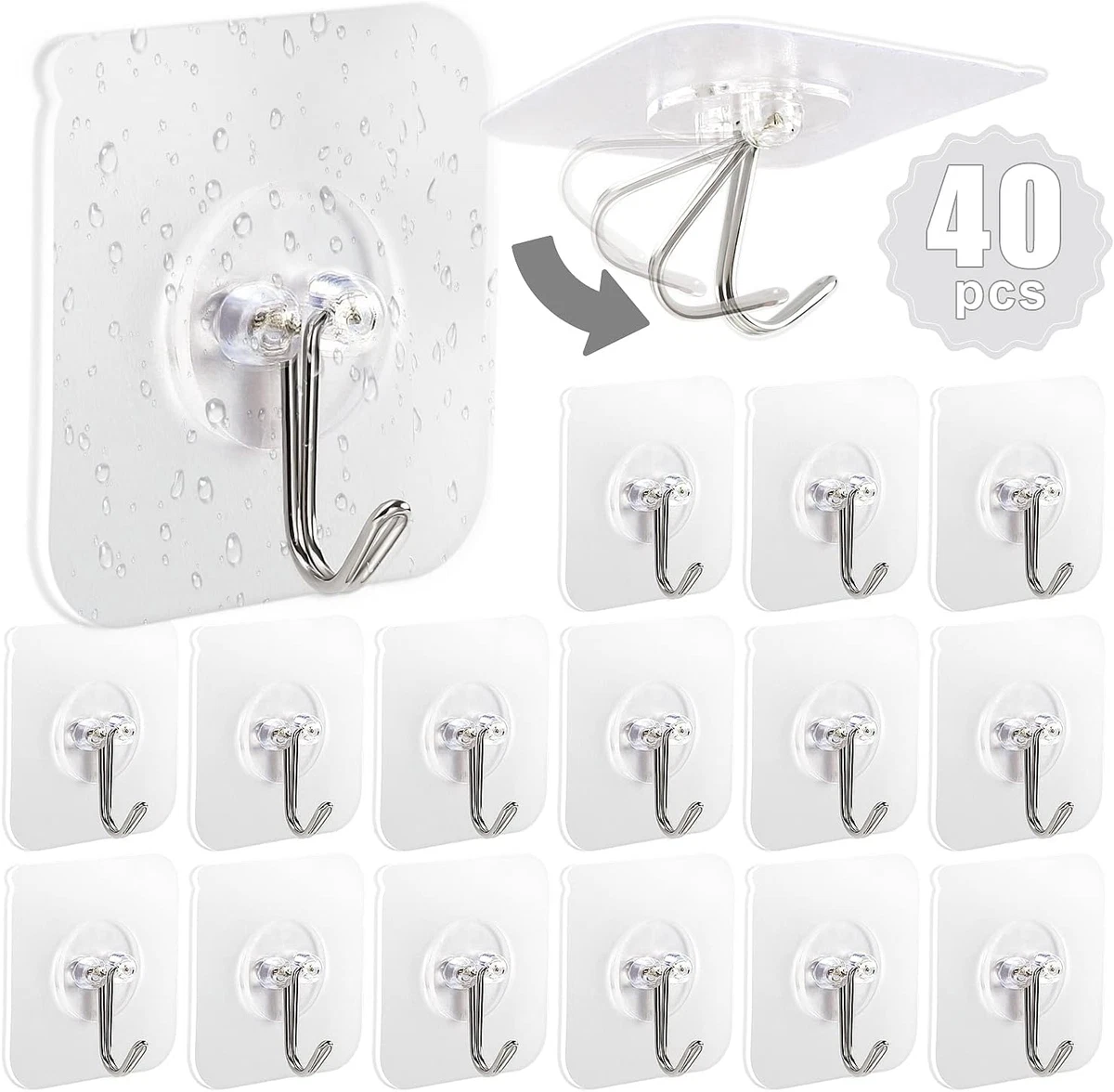 Adhesive Hooks for Hanging 40 Packs Command Hook Heavy Duty Self Adhesive  Wall