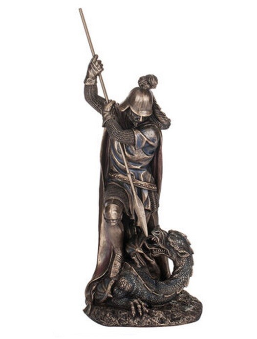 Sculpture Saint Georges et le dragon grand format aspect bronze pour habiller un meuble vide