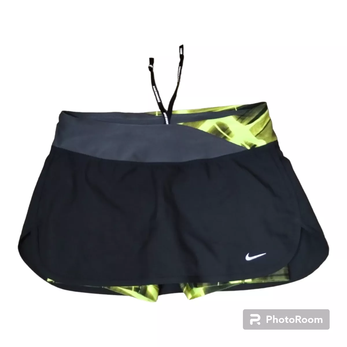 Nike Dri Fit Womens XS Athletic Running Skort Black Neon Green Zip